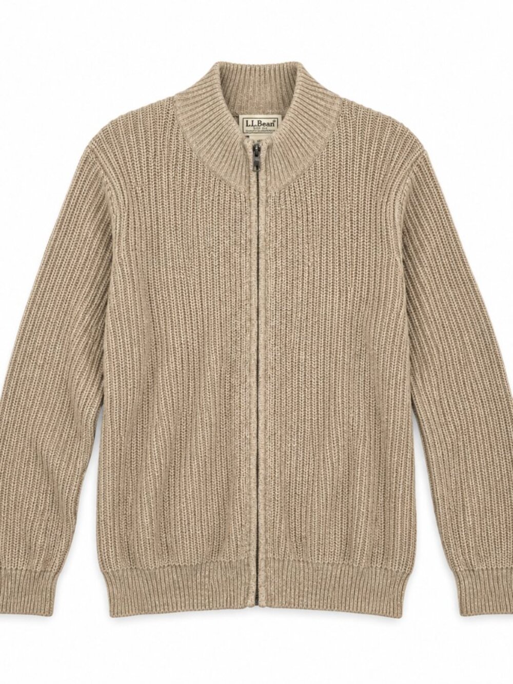 L.L.Bean Full Zip 100 % Cotton Ribbed Mock Neck Sweater XL